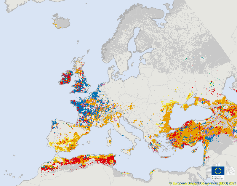 Foto gemaakt door European Drought Observatory (Copernicus) - Europa - De huidige stand van zake met betrekking tot de droogte in Europa. Foto gemaakt door European Drought Observatory (Copernicus) - Europa - De huidige stand van zake met betrekking tot de droogte in Europa.