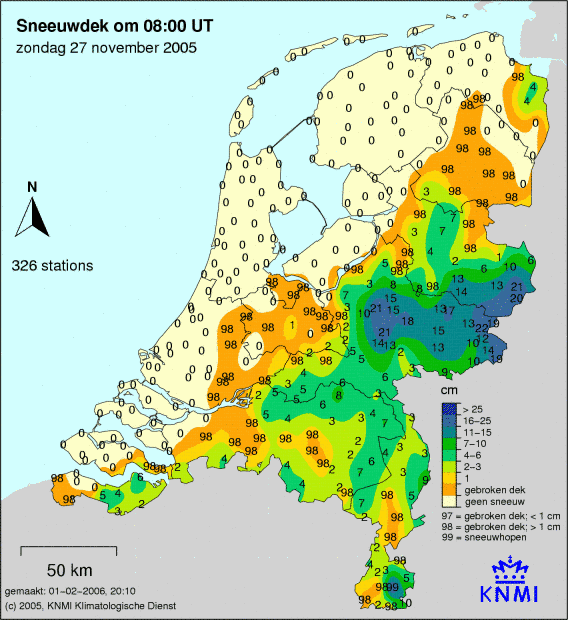 Foto gemaakt door KNMI - Een dikker sneeuwdek lag er in het oosten van het land op 27 november 2005, na 2 dagen sneeuwval. 