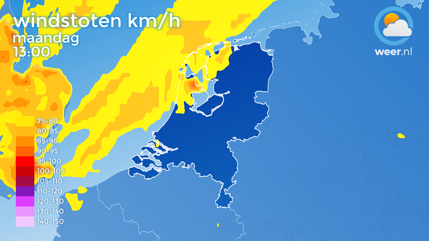 Foto gemaakt door Weer.nl - Morgen zijn in de kustprovincies zware windstoten van meer dan 80 km/uur mogelijk. Windstoten tot 100 km/h zijn niet uitgesloten.